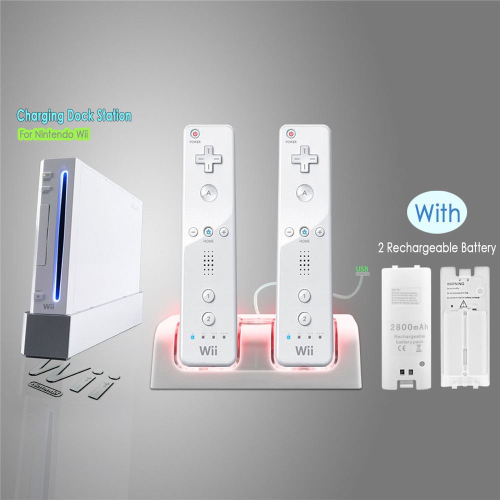 hovedsagelig sammensnøret emulering Charging Dock Station + 2 Batteries Durable USB Cable Cradle Charger For Nintendo WII Remote Controller hovedsagelig sammensnøret emulering Charging Dock Station + 2 Batteries Durable USB Cable Cradle Charger For Nintendo WII Remote Controller