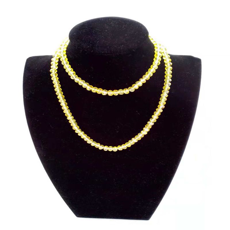 Acheter Ab Couleur Collier De Perles De Cristal Jaune De Verre Jaune Clair Longue Chaîne Perles Plaquées Bijoux Collier Cadeau De La Clavicule De