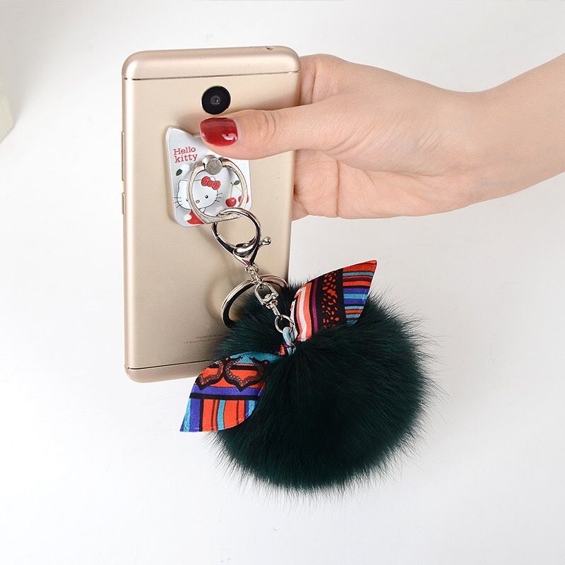 Cute Faux Rabbit Fur Ball PomPom Cell Phone Handbag Pendant Key Chain Key Ring