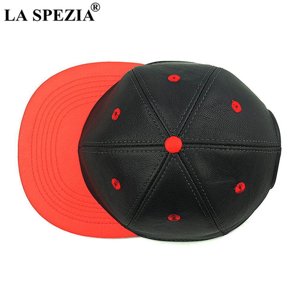 red leather baseball cap
