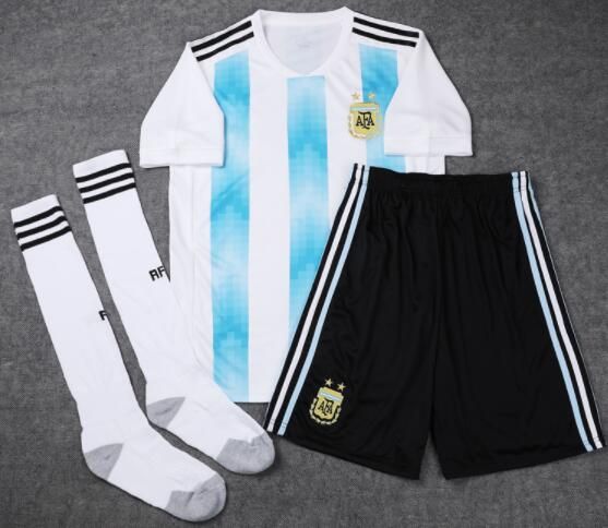 2018 copa mundial Argentina Home Boys Soccer Jersey Kids kit calcetines # 10 MESSI # 9
