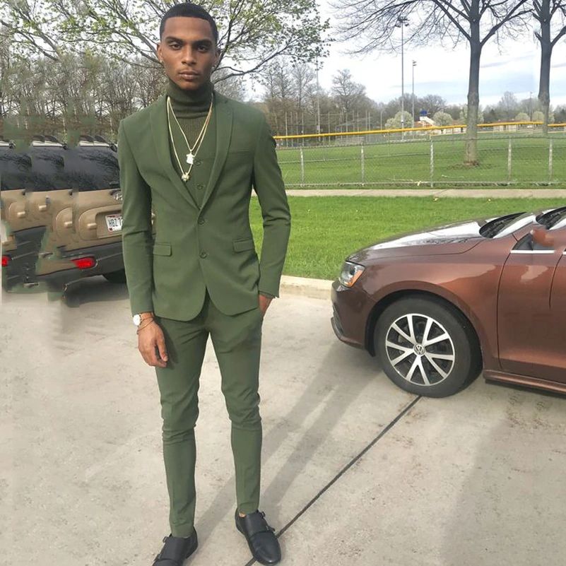 Olive Green Slim Fit Mens Prom Suits 
