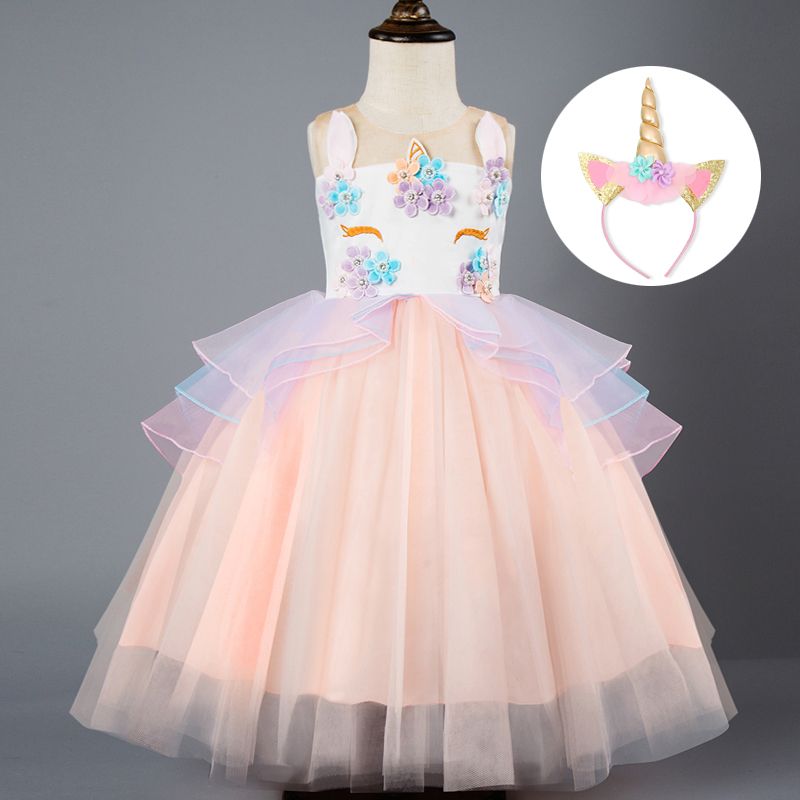 Unicornio de lujo para niños vestidos para niñas bordado unicornio + diadema niña princesa