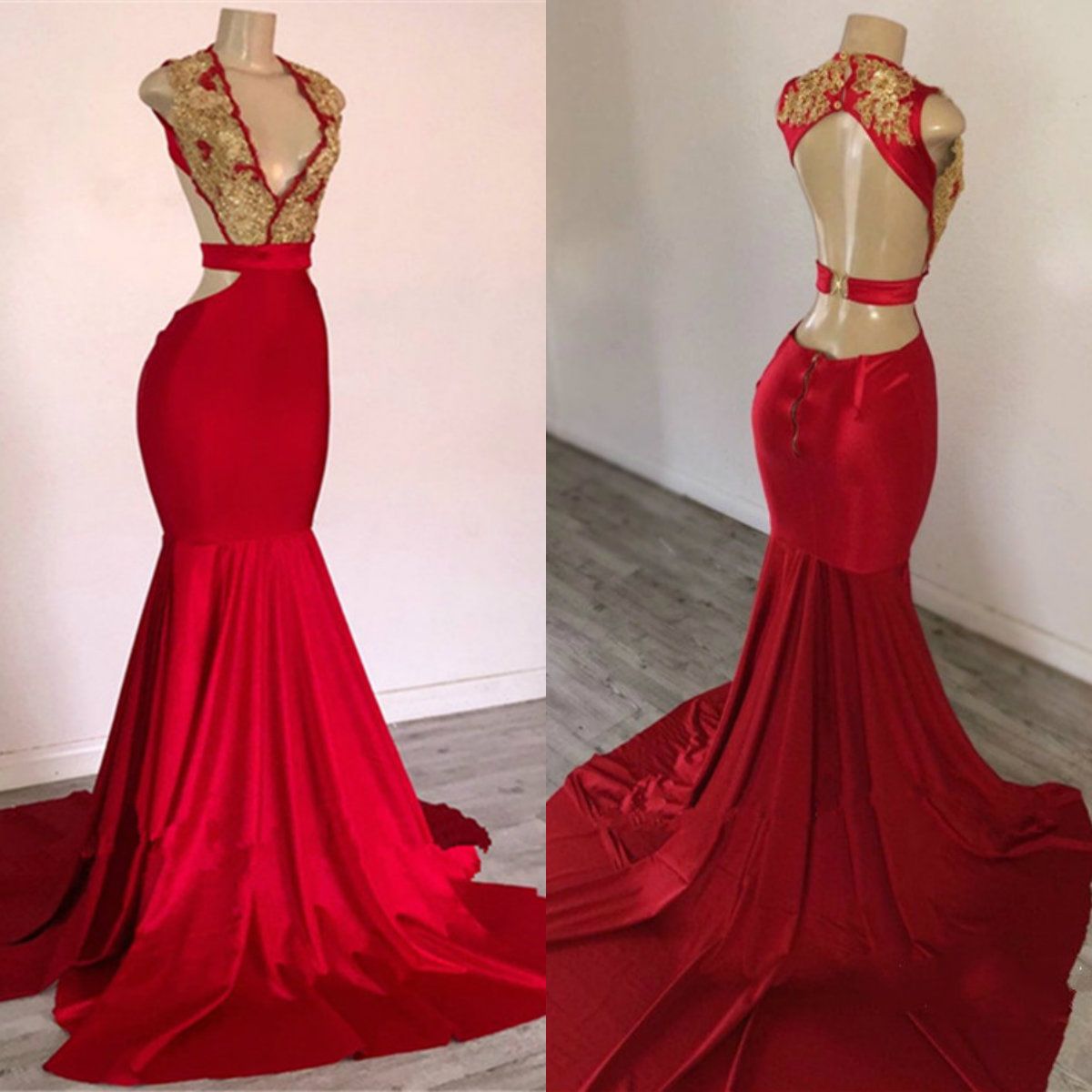 gold and red evening gown