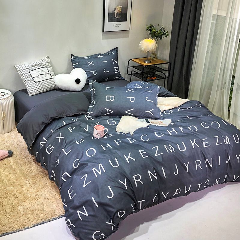 Dark Black Letter Text Classic Bed Linen Bedding Set Duvet Cover