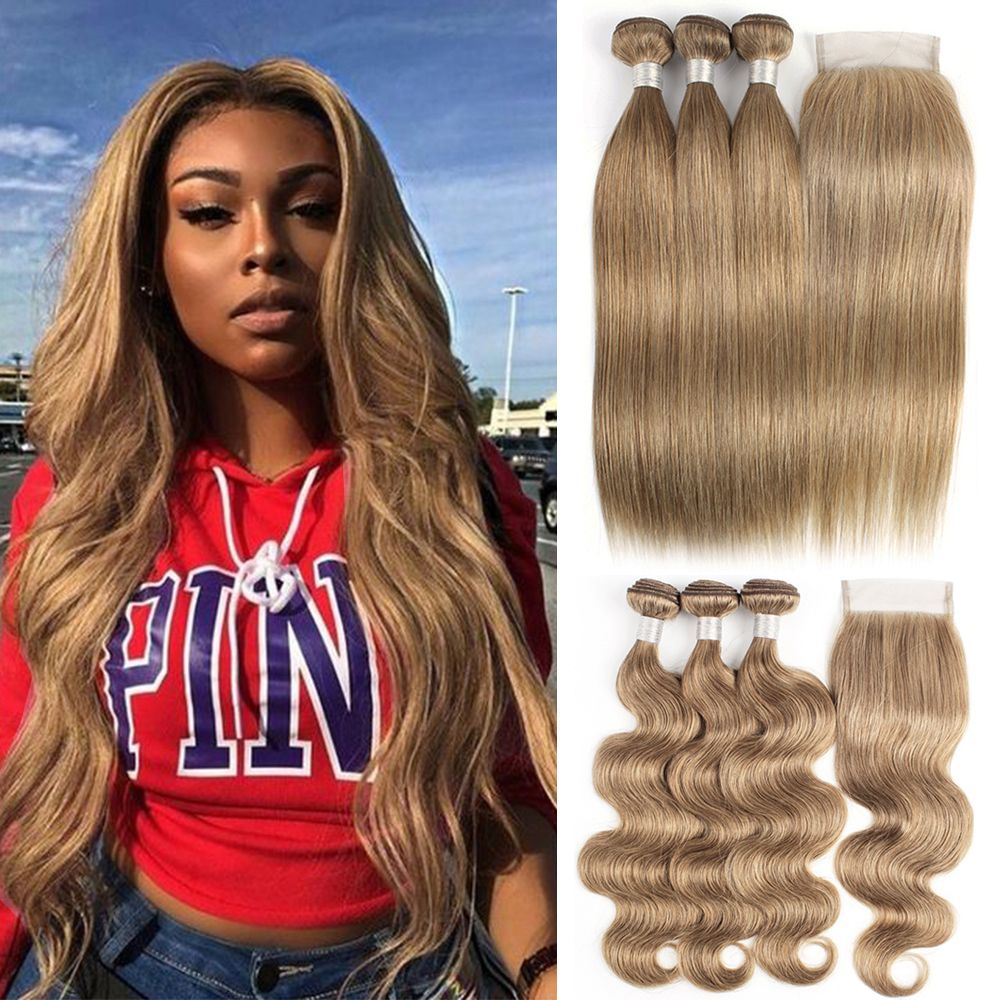 2021 Kisshair Color 8 Light Brown Ash Blonde Brazilian Body Wave Straight Hair Bundles With Closure 100 Human Hair Extension From Kisshairfashion 96 4 Dhgate Com
