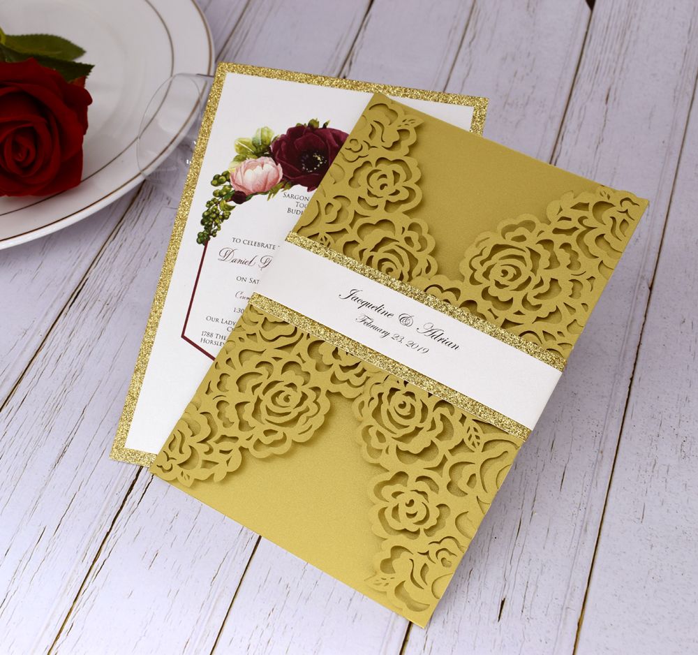 Luxurious Wedding Invitations Rose Gold Shiny Laser Cut