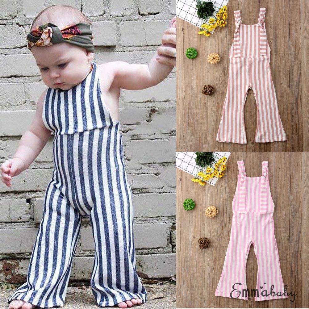 US Kids Baby Girls Stripe Romper Jumpsuit Brace Trousers Sunsuit Clothes Outfits