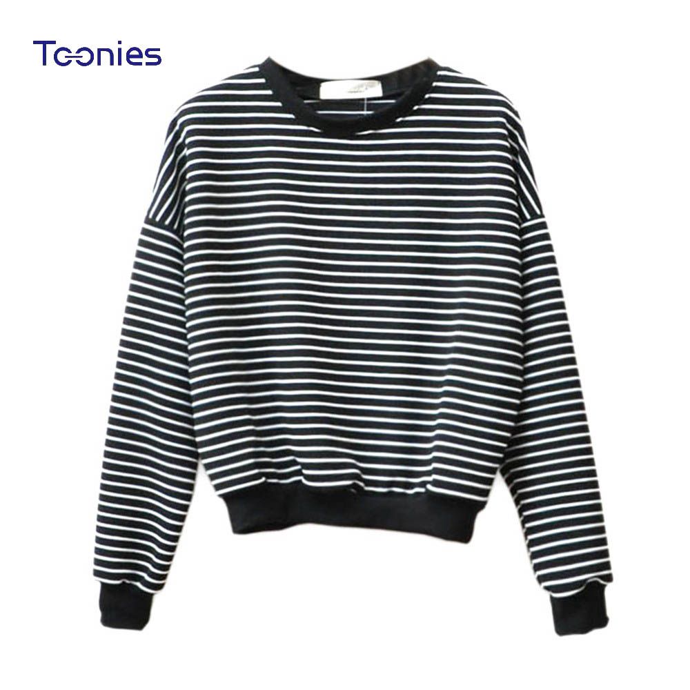 Compre 2018 Nova Moda Hoodies Para Mulheres Harajuku Listrado Moletons Com Capuz Manga Comprida Com Capuz De Algodão Casuais Preto Branco Pullover Tops De Kuta001, $73,43 | Pt.Dhgate.Com