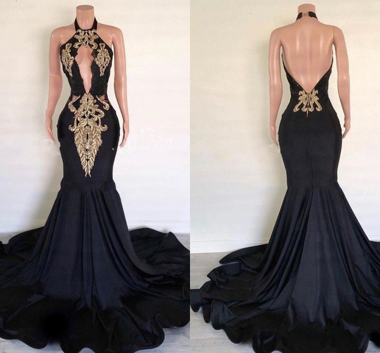 black prom dress with gold sequins