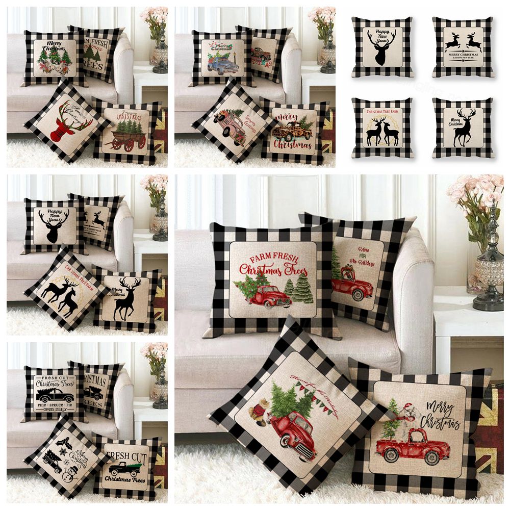 British Christmas Pillow Case Cover Plaid Merry Christmas Throw