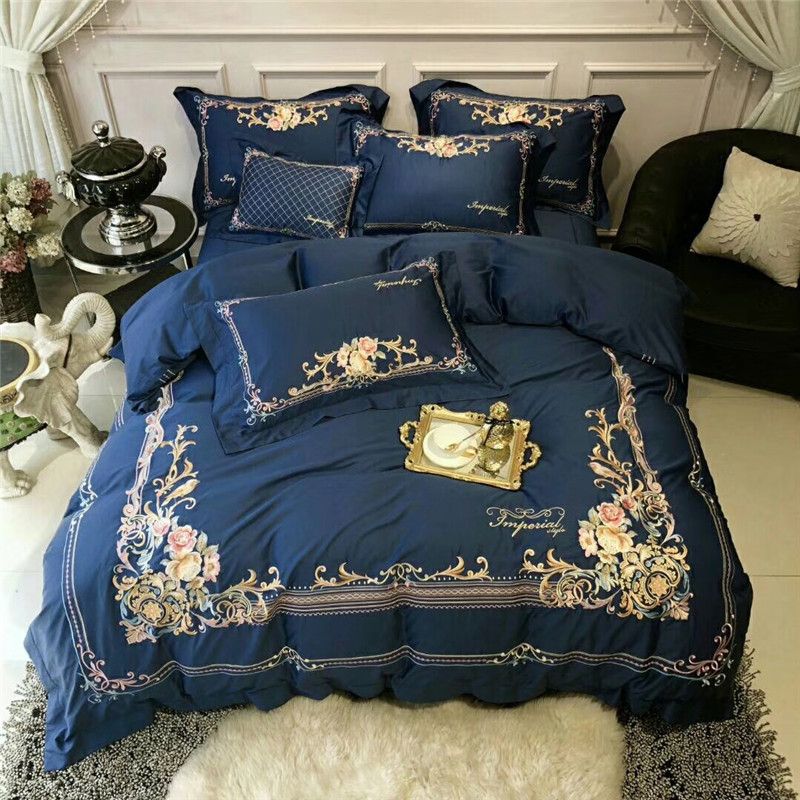 New Luxury 80s Egyptian Cotton Gold Royal Embroidery Bedding Set