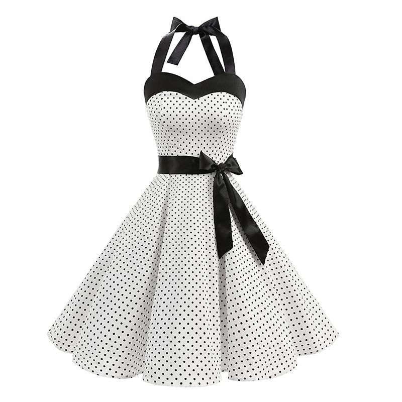 blue polka dot swing dress