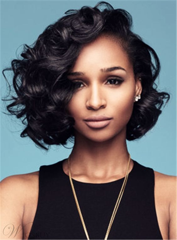 Hot Women New Hairstyle Short Bob Wave Wig Simulation Human Hair