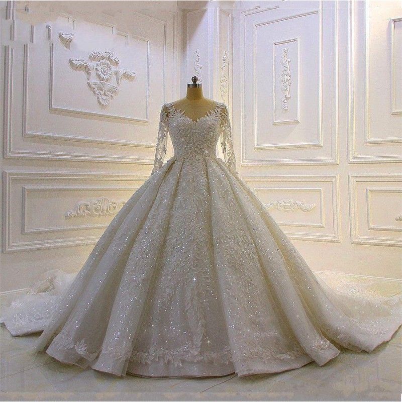 Big Wedding Dresses With Sleeves Quality Long Sleeve Pearls Beaded Lace Big Ball Gown Wedding Dresses In Dubai Luxury Long Tail From Dress_1st, $623.12 | DHgate.Com