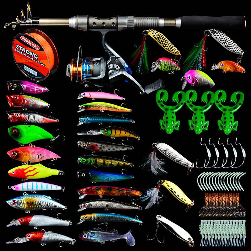 Caña de pescar Carrete Kits completos Caña de pescar de velocidades + carrete de