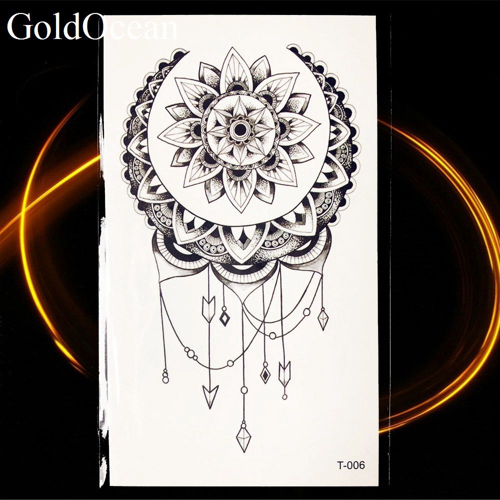 Acheter Petit Henné Mandala Fleur Tatouage Temporaire Sun Moon Corps Bras Coffre Art Noir Tatouage Filles Mains Maquillage Astuce Tatoo Autocollant