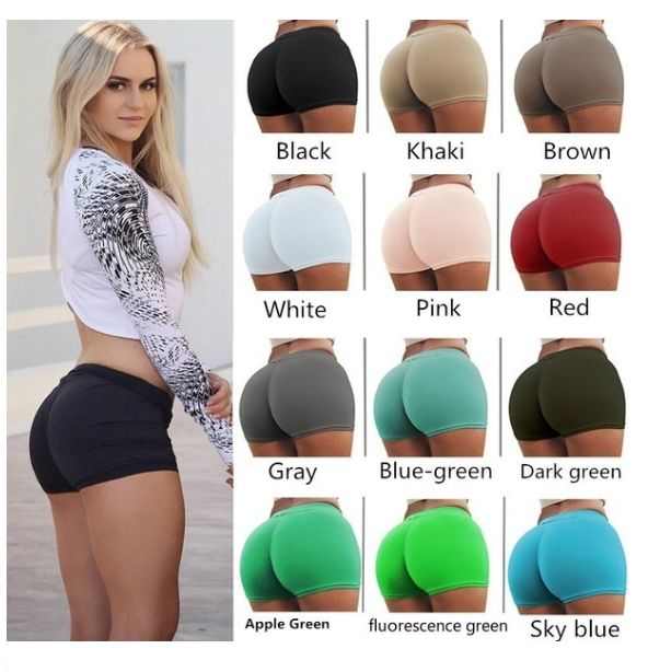 2020 Womens Push Up Shorts Solid Color Tight Fitting Hip Bottom Shorts Tummy Control Active