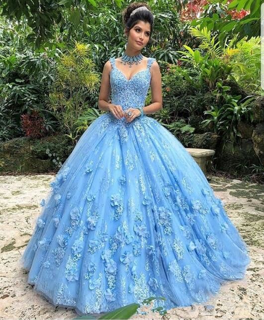 2020 Real Ice Blue Ball Gown Prom 
