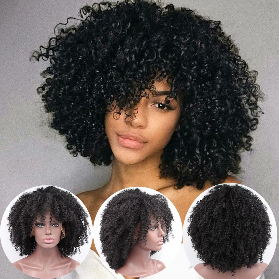 16 18 Inch Afro Kinky Curly Hair Lace Front Wig Puffy Curly Weave