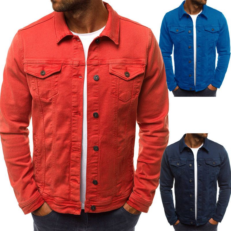 New Solid Color Denim Jackets Men Autumn Outwear Casual Mens Slim ...