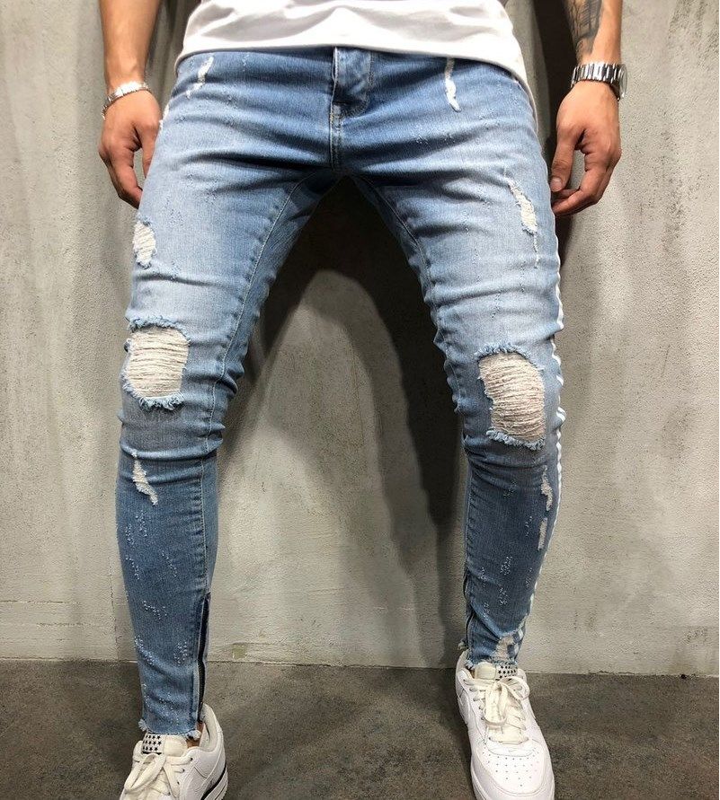 Compra 2019 Envío Gratis Top Moda Para Hombre Diseñador Jeans Rasgado  Apenado Largo Azul Claro A Rayas Pantalones Jean Barato | Entrega Rápida Y  Calidad | Es.Dhgate