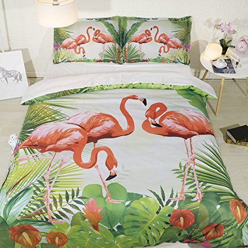 Palm Tree Leaf Bed Cover Flamingo Duvet Cover For Girls King