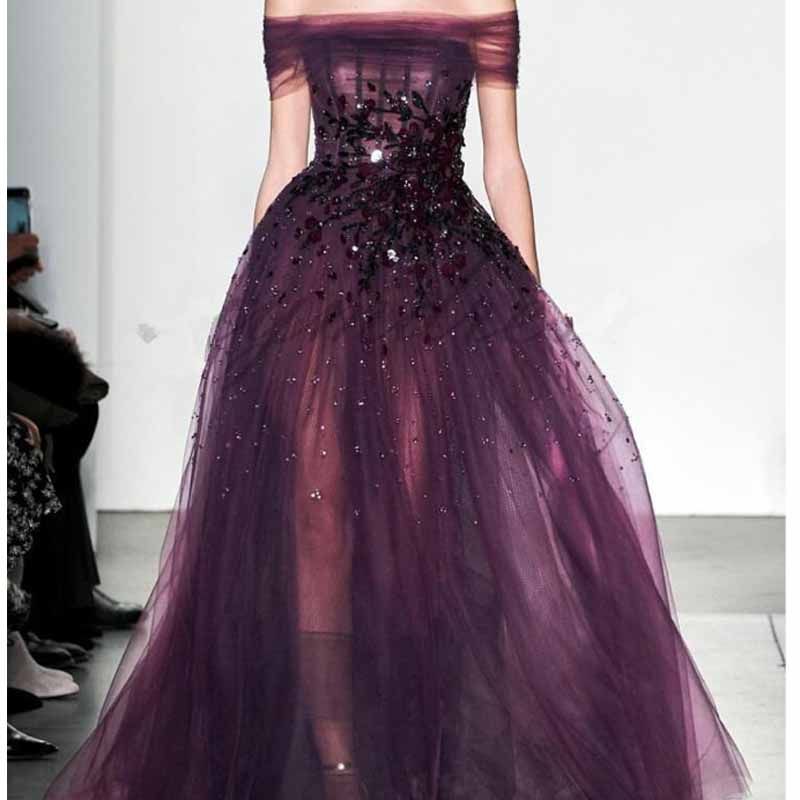 maroon net gown