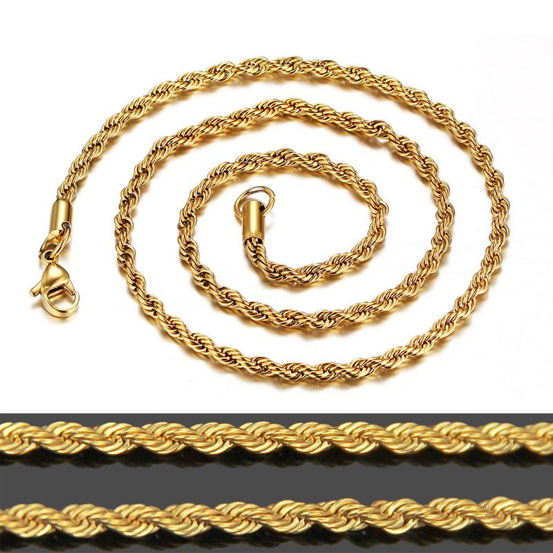 Bulk 18K Gold Plated Chains For Women Men 3MM Twisted Rope Choker ...