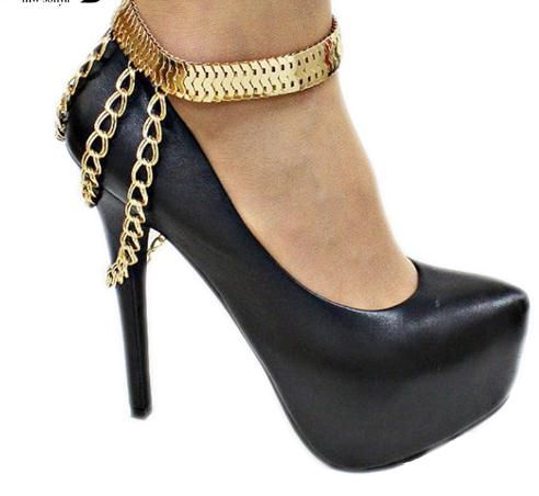 Compra Zapatillas De Pulsera De Tobillera En Negrita De Oro Cadena De Pie  Joyas Con Cuota De Talón En Capas Tacones Para Mujer Barato | Entrega  Rápida Y Calidad | Es.Dhgate