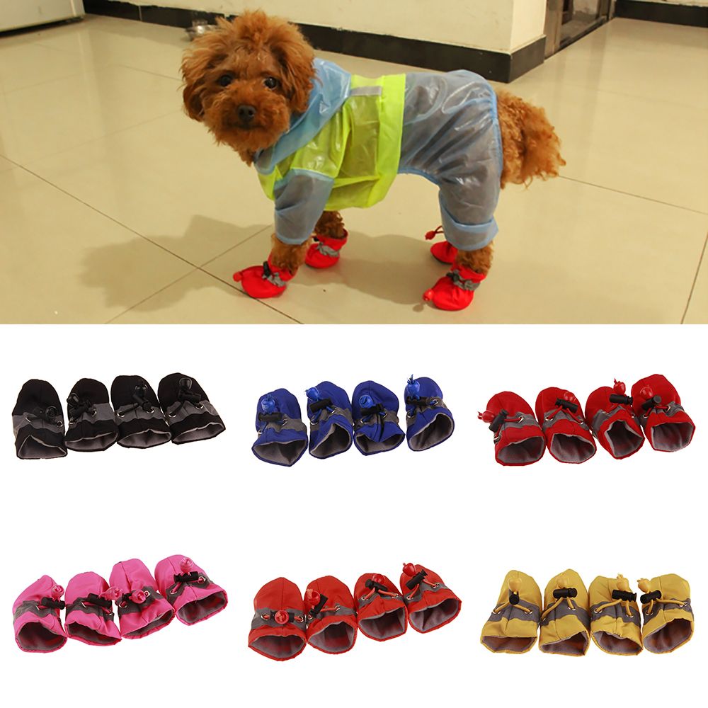 Pequeños Gatos Perros Cachorro Perro Calcetines Botines 4 Piezas Invierno Impermeable Mascota Perro Zapatos Antideslizante Lluvia Calzado Calzado Azul