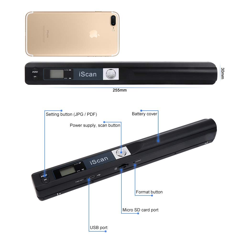 Portable Document Scanner Wireless HD Color 900DPI JPG And PDF Handheld Mini A4 Scanner Small