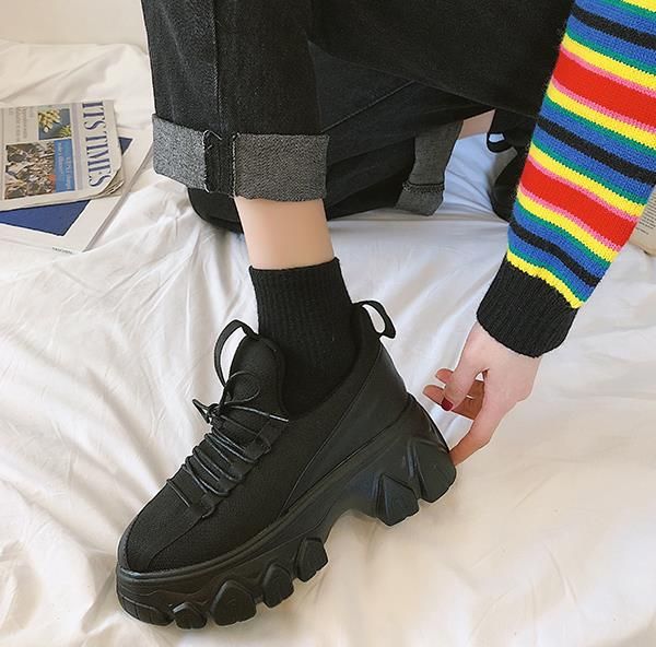 black chunky womens trainers