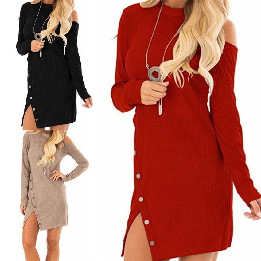 Rojo Negro Otoño Primavera Mujer Vestidos Casuales Manga Larga Botones Frente Mini Vestido de Fiesta Corto Rojo Negro Otoño Primavera Mujer Vestidos Casuales Manga Larga Botones Frente Mini Vestido de Fiesta Corto