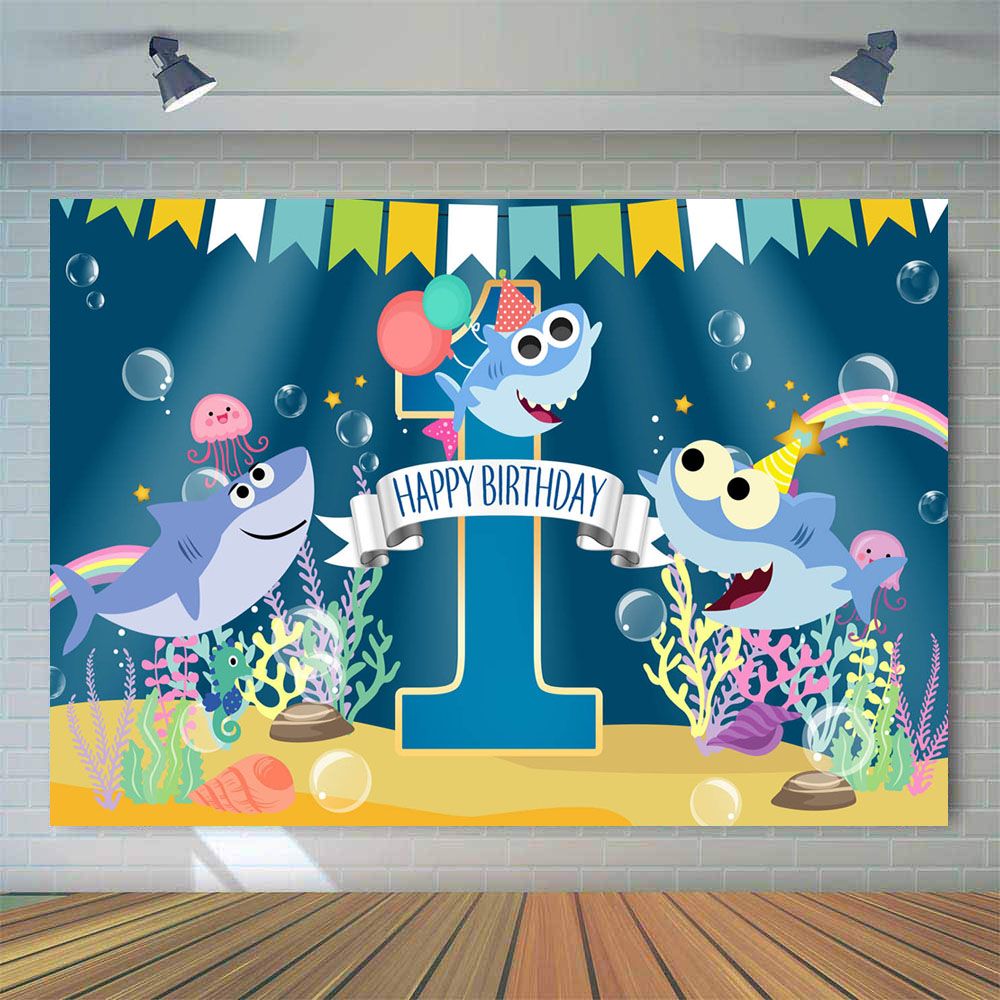 1st Baby Birthday Theme Backdrop for Photography Shark Background for Party  Decoration Supplies Photo Shoot Chidlren