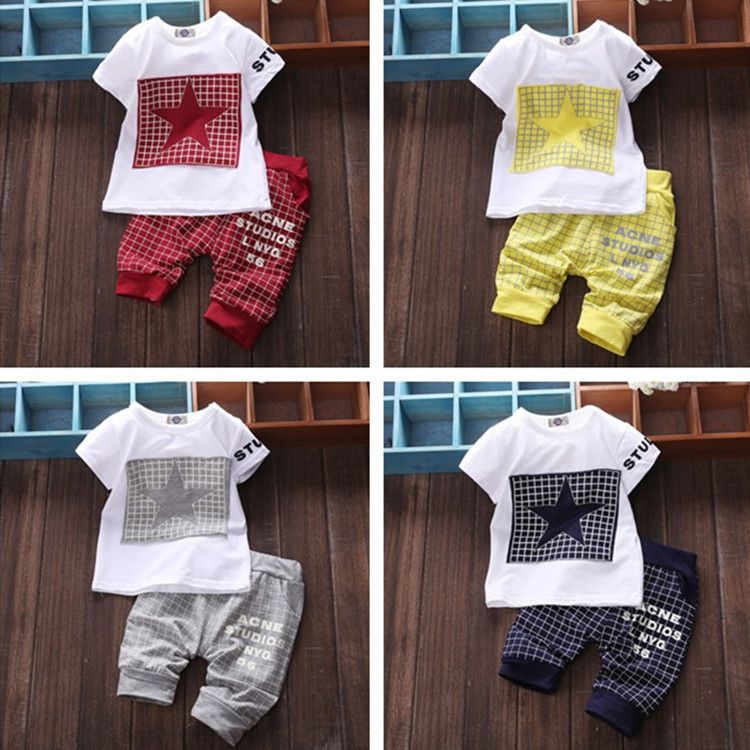 Venta caliente Baby Boy Ropa Marca Verano Niños Ropa Conjuntos Camiseta +  Pantalones Traje Estrella Impresa