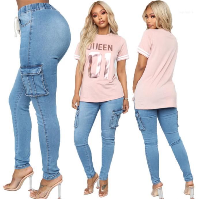 2021 Lichtblauwe Skinny Potlood Broek Dames Elastische Taille Lange Jeans  Vrouwen Ontwerper Jeans Zomer Hoge Taille Van Brandethia, 17,68 € |DHgate