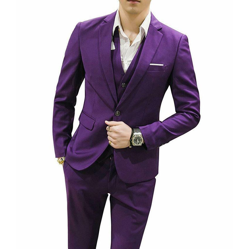Acquistare Abiti Da Uomo Viola Abiti Da Sposo Slim Fit 3 Pezzi Smoking Da  Sposo Abiti Da Sposa Personalizzati Abiti Da Uomo Viola Giacca + Pantaloni  + Gilet Economico | Consegna Veloce