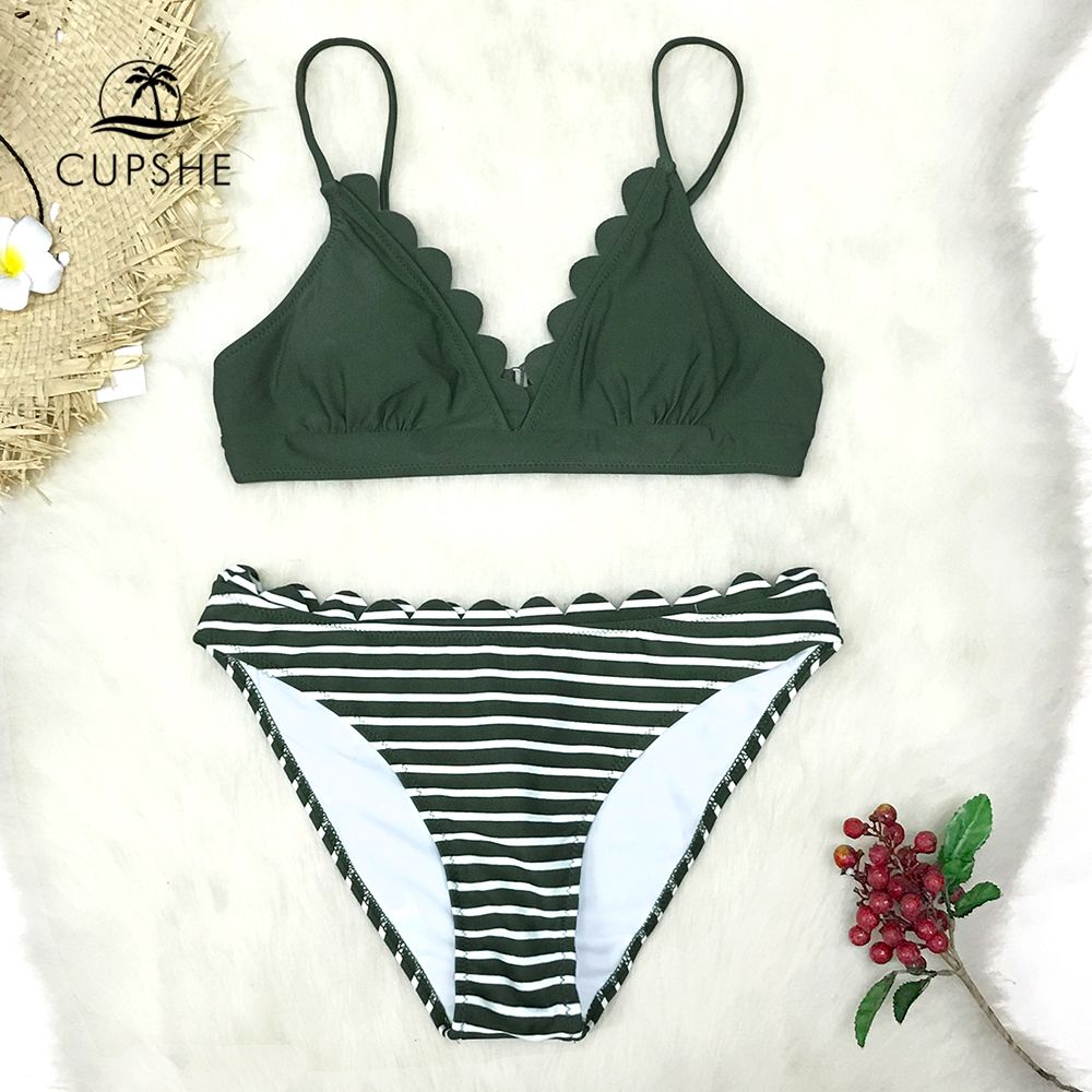 green scalloped bikini