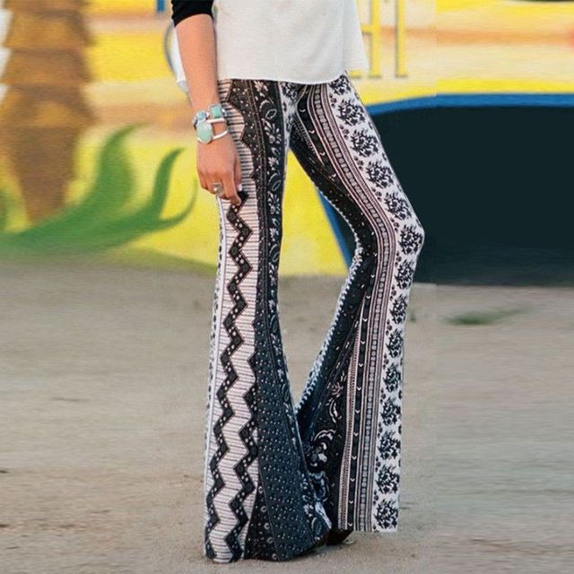 Compra 2020 De Las Mujeres De Boho Impresión Hippie Pantalones Acampanados  De Cintura Alta Pierna Ancha Impresos Largo Acampanado Pantalones De  Campana Inferior Suave De Poliéster Señora Pantalones Barato | Entrega  Rápida