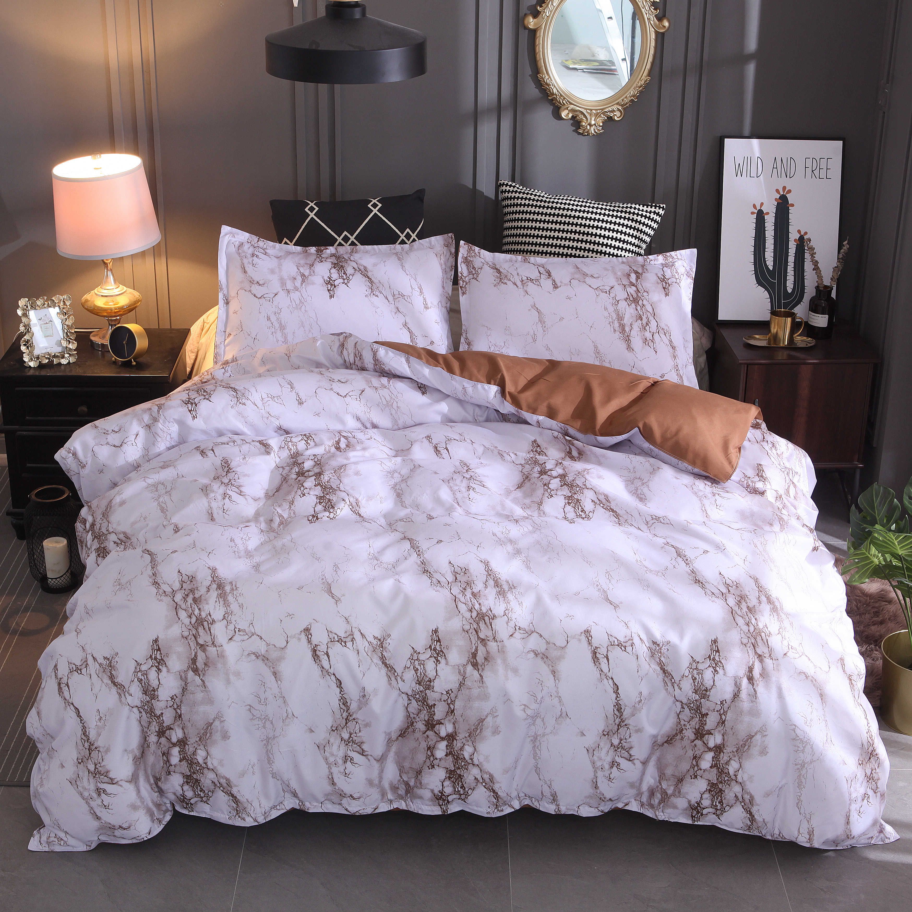 2020 Lucky King Size Light Brown Marble Texture Pattern Duvet