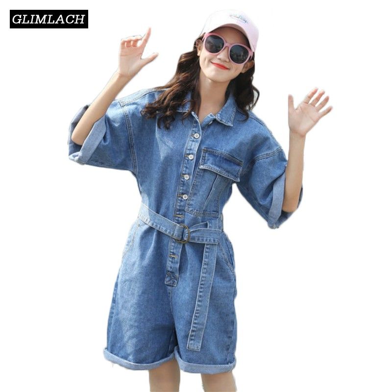 denim playsuit with belt