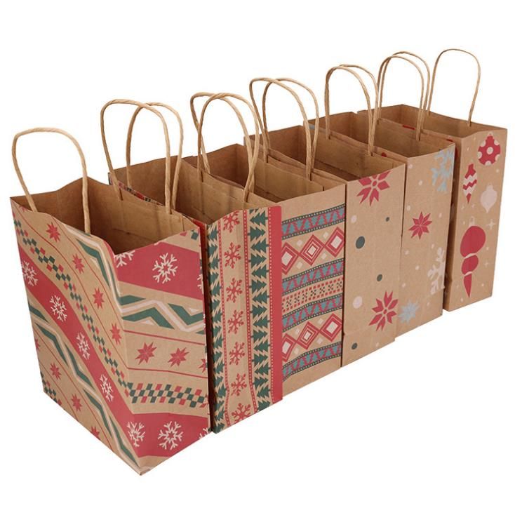 Christmas Kraft Paper Printed Gift Bags Handbag XMAS Presents Favors