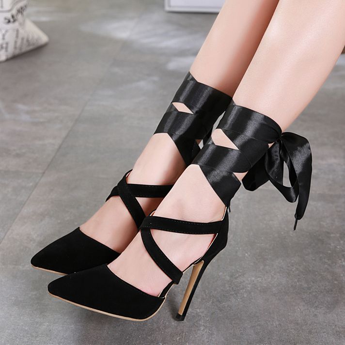 shoes with ribbon ankle wrap