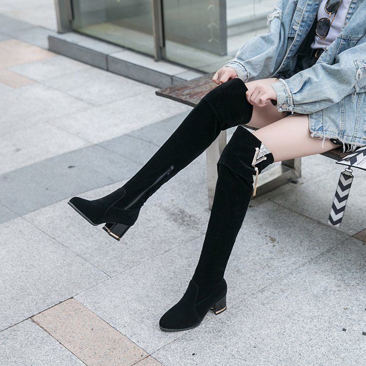 over the knee boots short heel