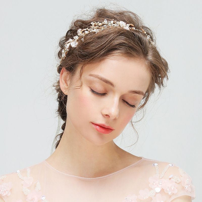 Or Rose Vigne Band Leaf Tiara Bridal Hair Vintage Fleurs Perle Mariage Fête 