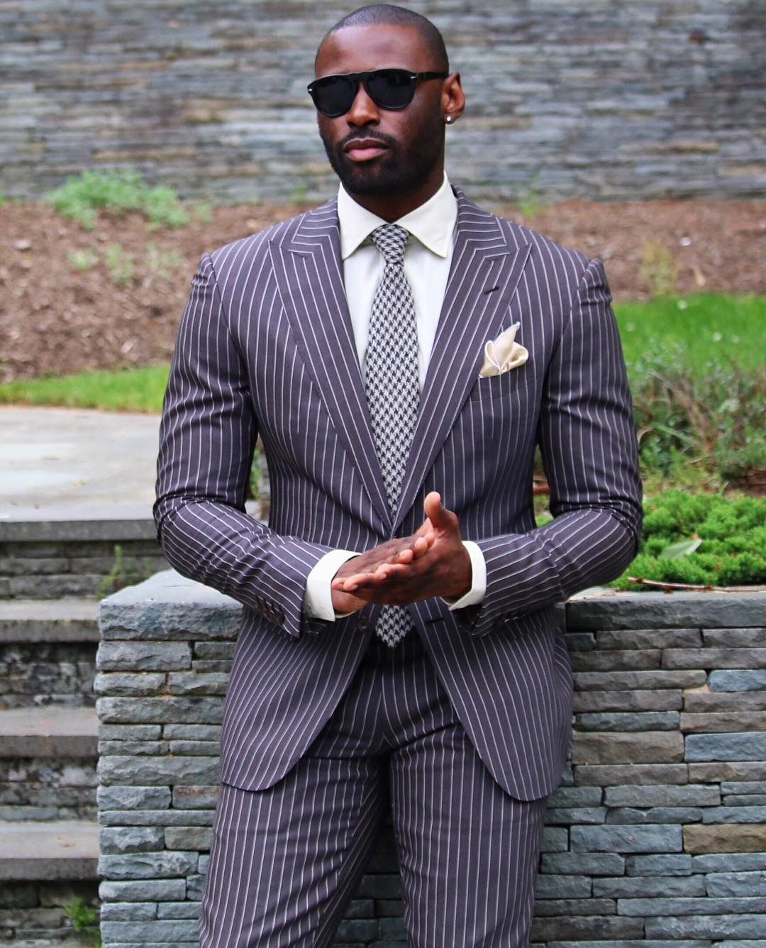 Purple Pinstripe Groom Wedding Suits 