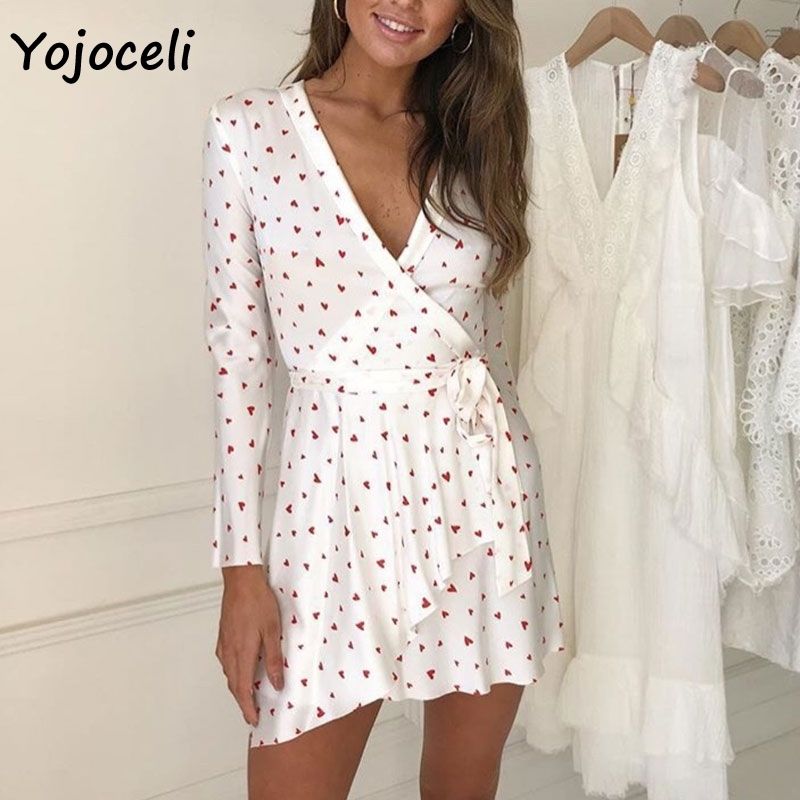 heart print wrap dress