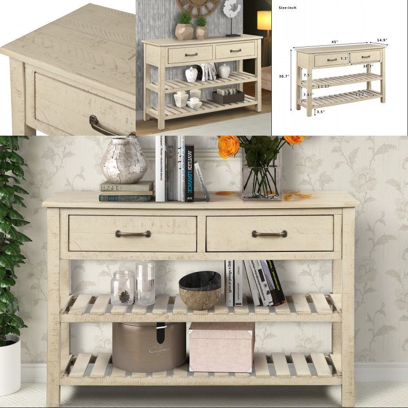Us Antique Grey Retro Console Table For Entryway With Drawers