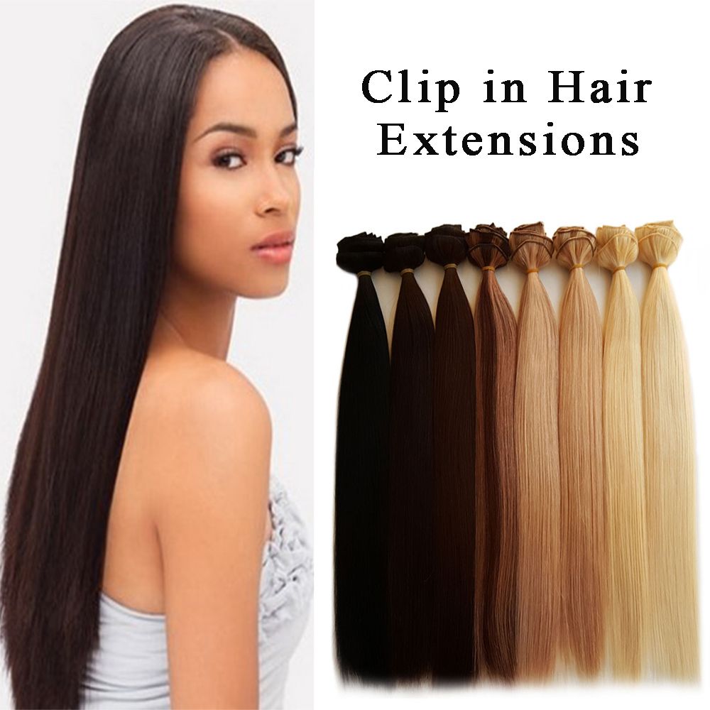 Double Weft Clip In Human Hair Extensions Thick Brazilian Straight